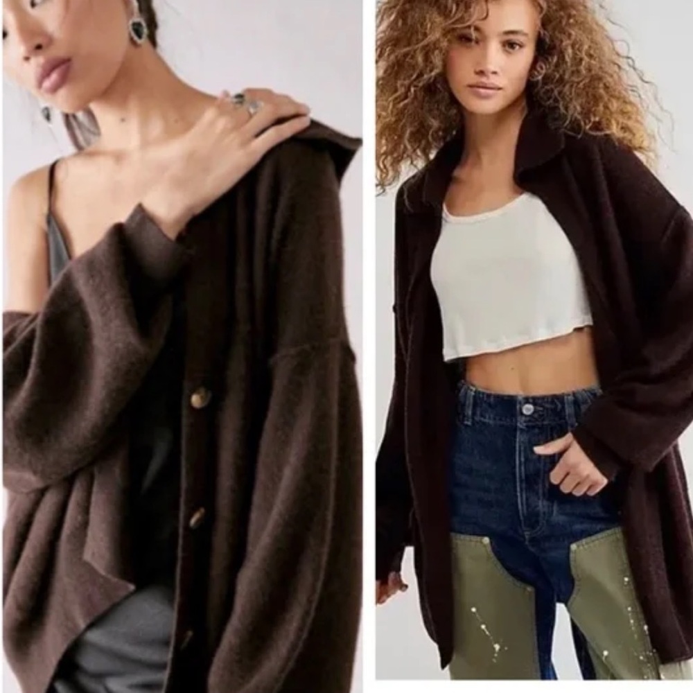 Free People Size XS Black Swim Too‎ Deep Oversized Slouchy Cashmere Cardigan